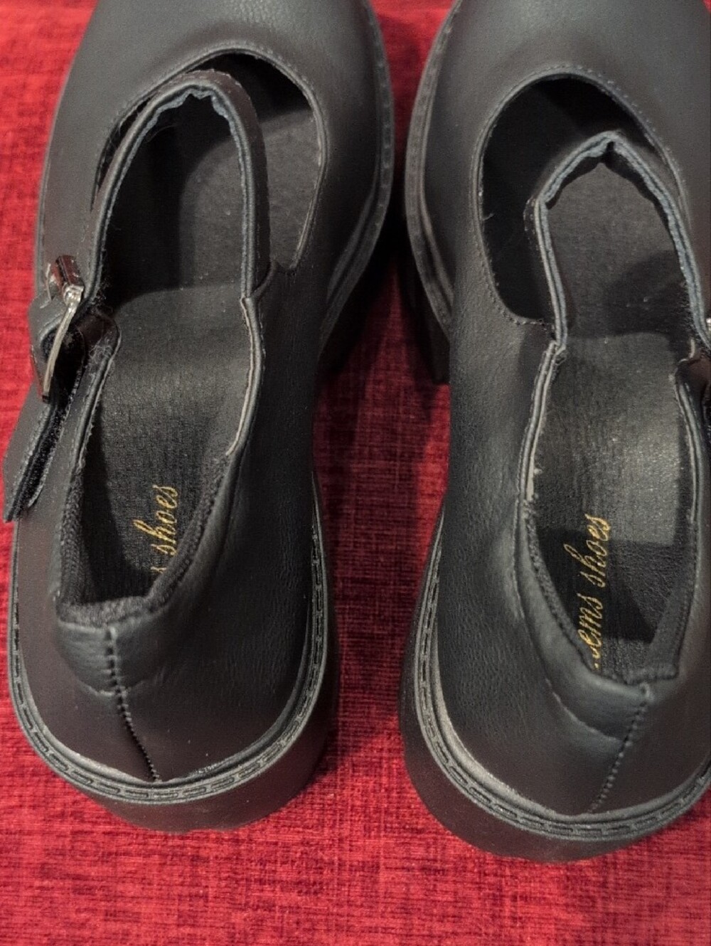 THems Black Chunky Mary Jane Platform Heels with Buckle - Picture 4 of 7